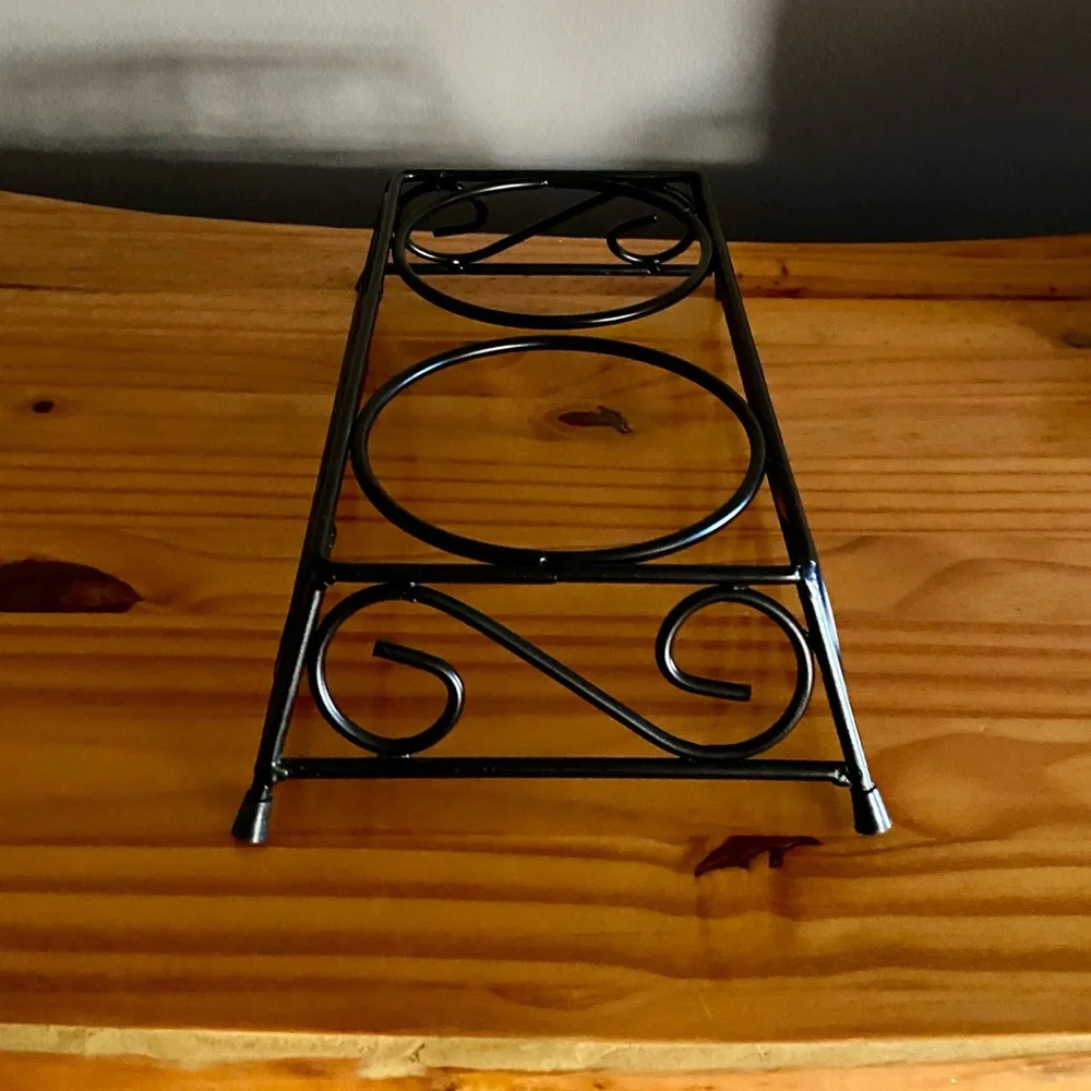 Vintage Dog Food and Water Bowl Stand in Black Metal